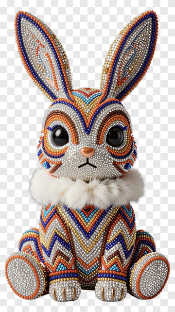 Colorful Beaded Rabbit Figurine PNG