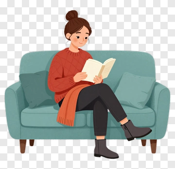 Woman Reading A Book On A Couch PNG