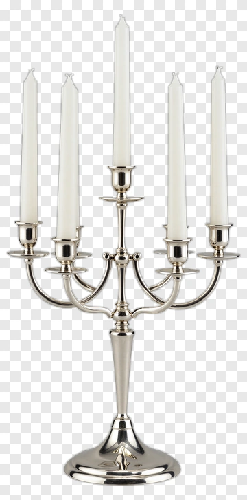 Silver Candelabra With Five White Candles PNG