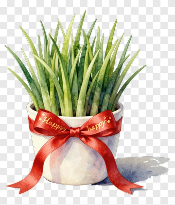 Potted Plant With Happy Ribbon PNG