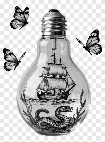 Light Bulb With Ship And Snake Illustration PNG