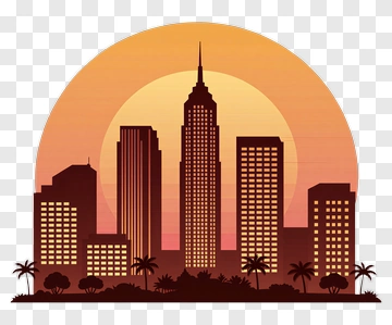 Silhouette City Skyline At Sunset PNG