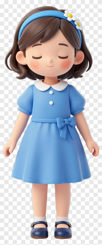 3D Girl In Blue Dress With Hairband PNG