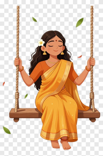 Woman Swinging In A Yellow Saree PNG