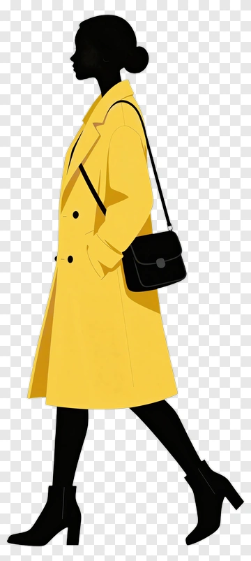 Woman In Yellow Coat Walking PNG