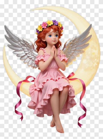 Angel Girl Sitting On A Moon PNG
