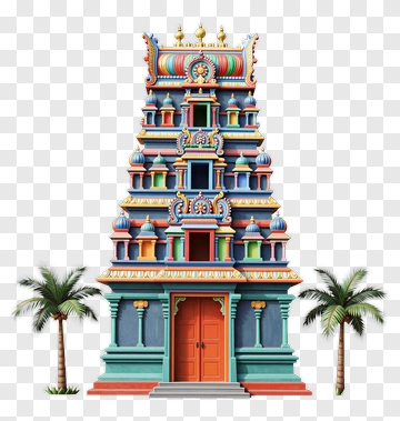 Colorful Temple With Palm Trees PNG