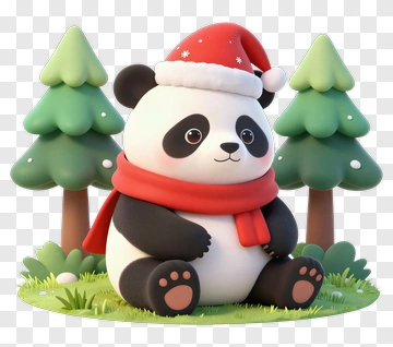 Cartoon Panda Wearing A Santa Hat And Red Scarf PNG