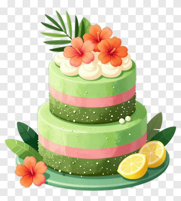Colorful Cake With Flowers And Lemon Slices PNG
