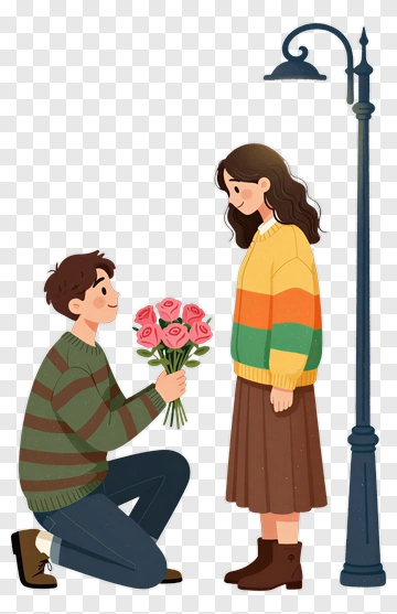 Couple Holding Flowers Under A Street Lamp PNG