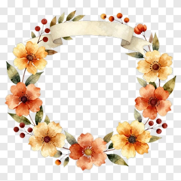 Floral Wreath With Watercolor Flowers PNG