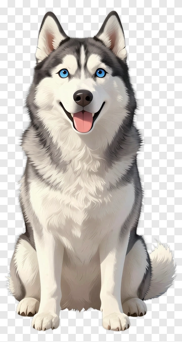 Cartoon Siberian Husky Sitting With A Happy Expression PNG