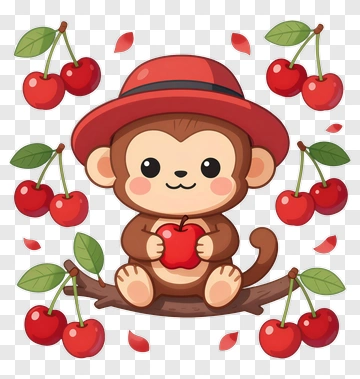 Cartoon Monkey Holding A Red Apple PNG