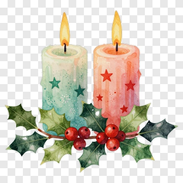 Decorative Holiday Candles With Holly PNG