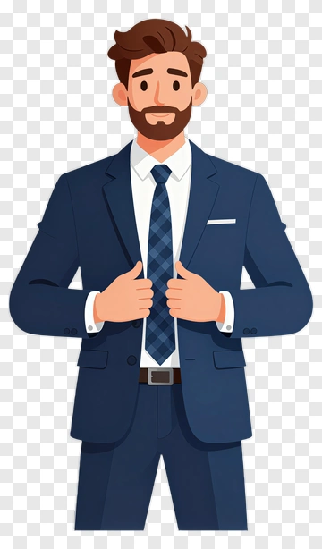 Cartoon Businessman Adjusting His Suit Jacket PNG