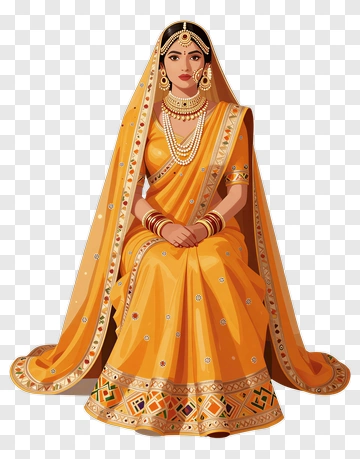 Woman In Traditional Orange Saree PNG