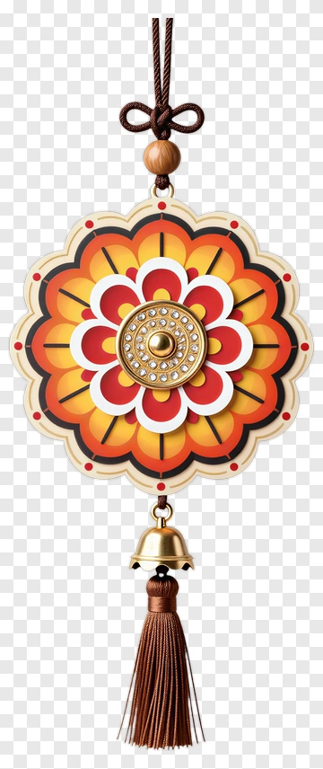 Decorative Chinese Knot With Bell And Flower Design PNG