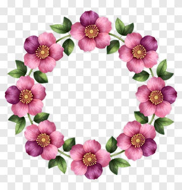 Floral Wreath With Pink And Purple Flowers PNG
