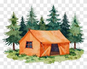 Watercolor Camping Tent In A Forest PNG