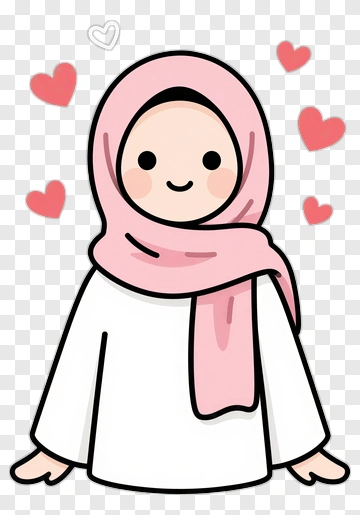 Cartoon Girl In Pink Hijab With Hearts PNG