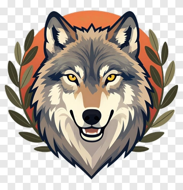 Wolf Head Illustration With Laurel Leaves PNG