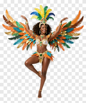 Carnival Dancer In Colorful Feather Costume PNG