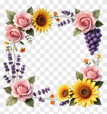 Floral Frame With Sunflowers And Roses PNG