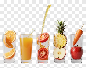 Juice Glasses With Fresh Fruits And Vegetables PNG