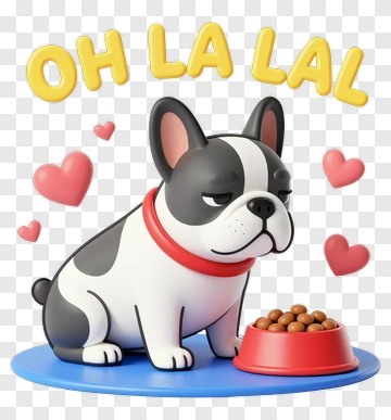 Cartoon French Bulldog With Food Bowl PNG