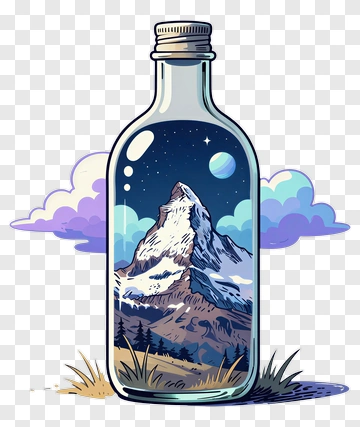 Mountain Landscape Inside A Bottle PNG