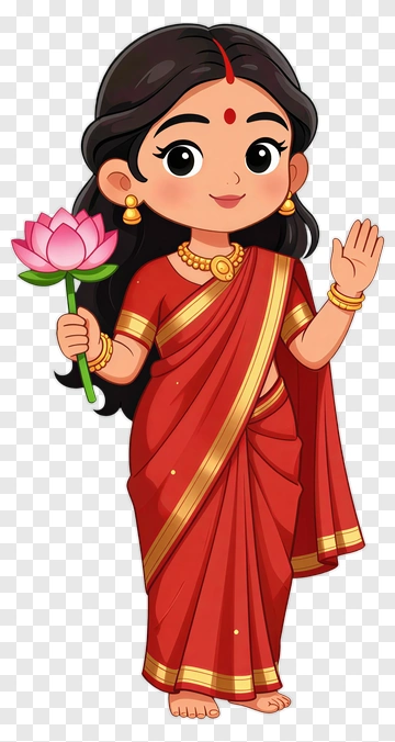 Cartoon Woman Holding A Lotus Flower PNG