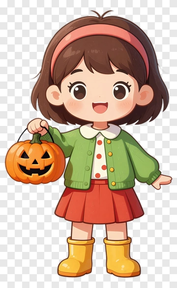 Cartoon Girl Holding A Halloween Pumpkin Bucket PNG
