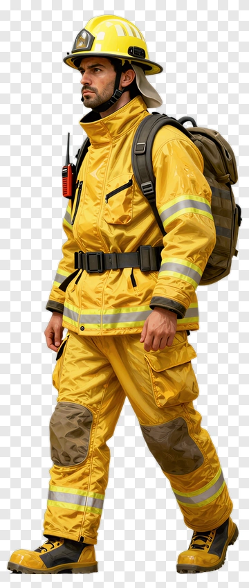 Firefighter In Yellow Protective Gear PNG