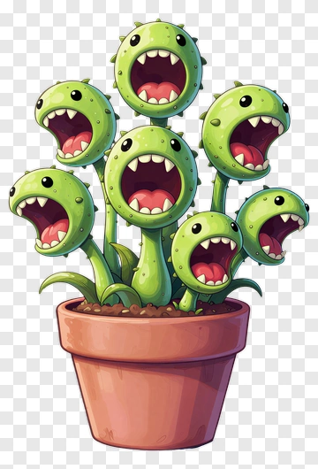 Cartoon Plant With Multiple Mouths PNG