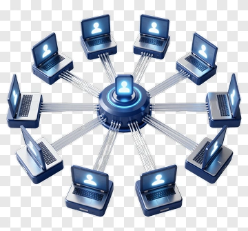 Network Of Laptops Connecting To Central Hub PNG