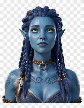 3D Blue Fantasy Character With Braided Hair PNG