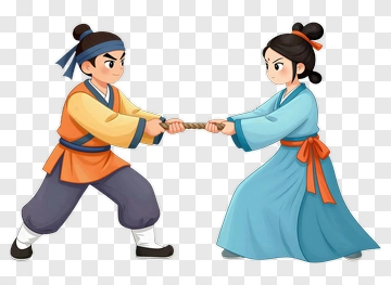 Cartoon Boy And Girl Tugging A Rope PNG