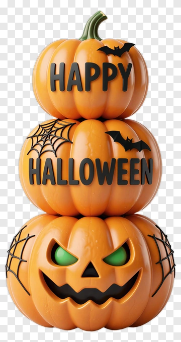 Halloween Pumpkin Stack With Happy Halloween Text PNG