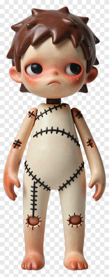 Sad Doll Figure With Stitching Details PNG