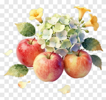 Beautiful Arrangement Of Apples And Flowers PNG