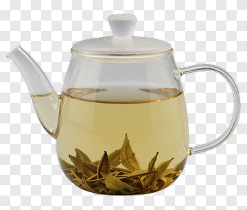Glass Teapot With Leaves PNG