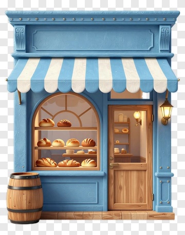3D Bakery Shop With Baked Goods Display PNG