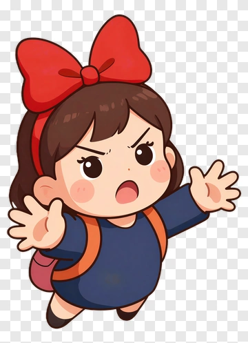 Cartoon Girl With Red Bow And Backpack PNG