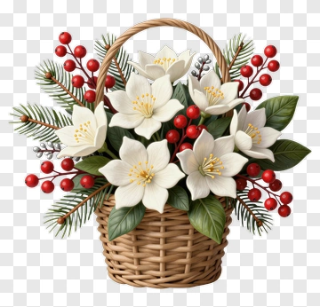 Flower Bouquet In A Woven Basket PNG