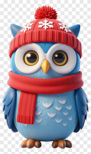 Cartoon Owl Wearing A Red Hat And Scarf PNG