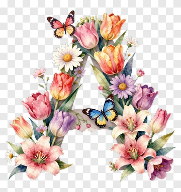 Floral Letter A With Butterflies PNG