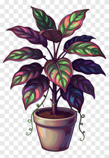 Colorful Potted Plant With Vibrant Leaves PNG