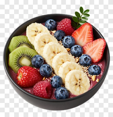 Fruit Bowl With Bananas, Berries, And Kiwi PNG