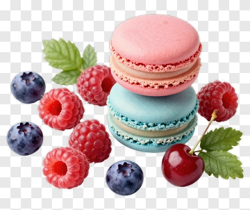 Colorful Macarons With Berries And Cherry PNG