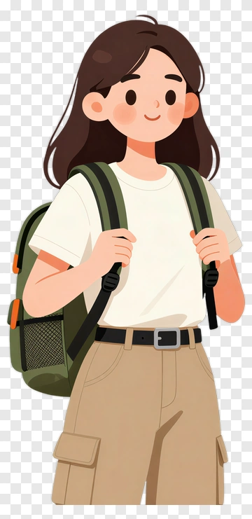 Cartoon Girl With Backpack PNG
